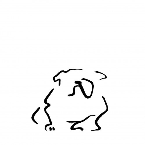 Ilustração de um buldogue em formato A4 na cor branca.
