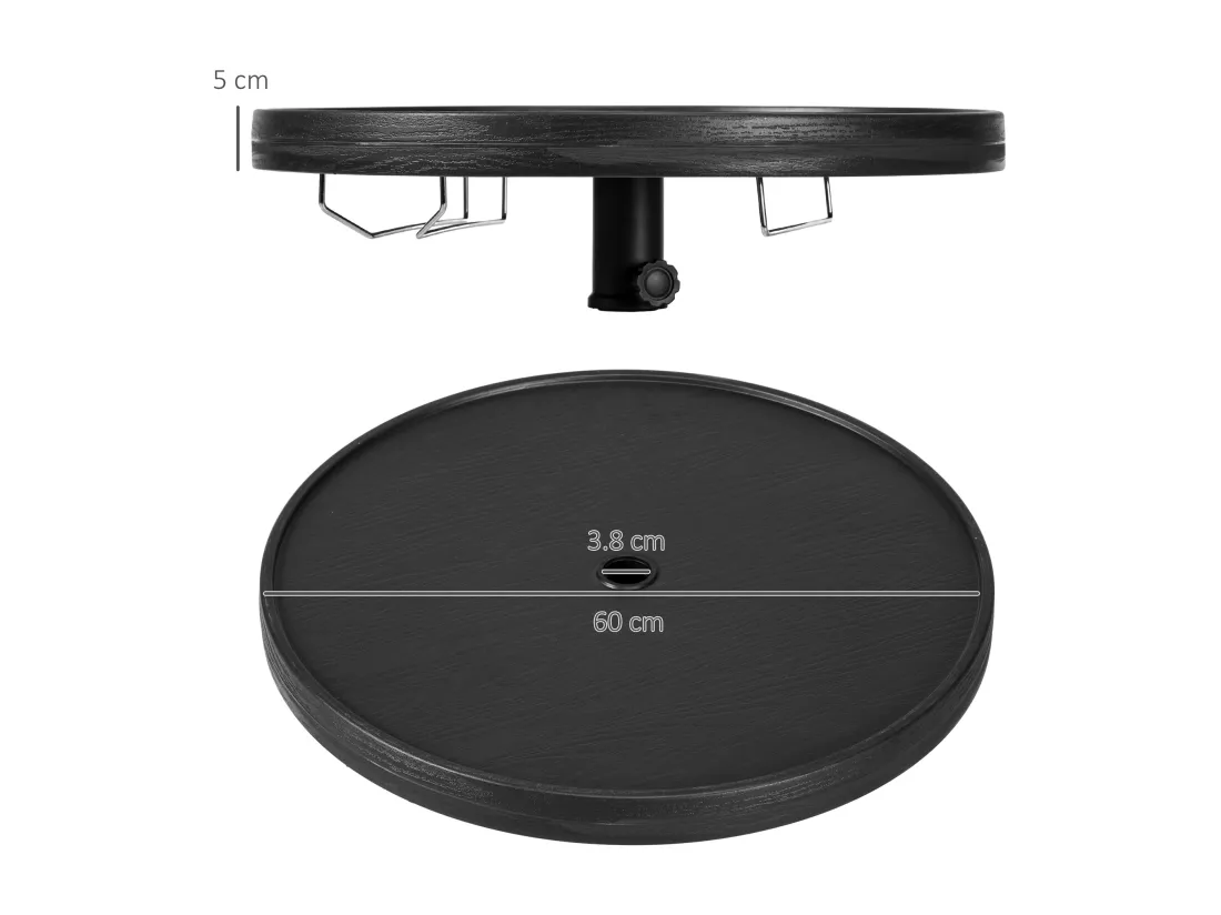 Table basse table de parasol Ø 60 cm compatible parasol mât 3,8 cm HDPE aspect bois noir