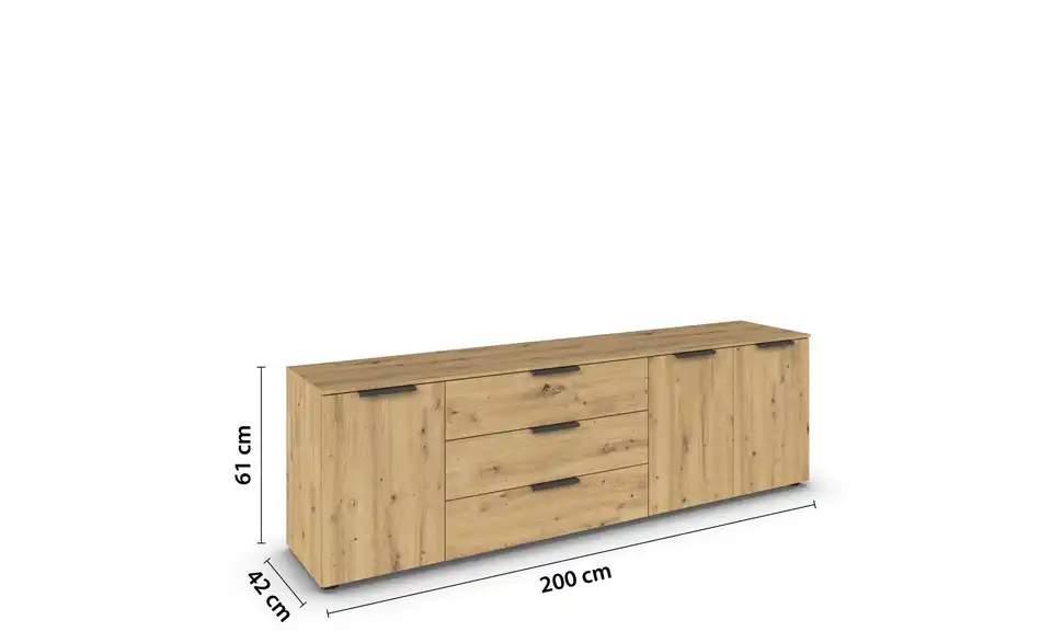 Sideboard Eiche Artisan (Nachbildung) Front: Dekor, Oberboden: Dekor Eiche Artisan (Nachbildung) Graphit
