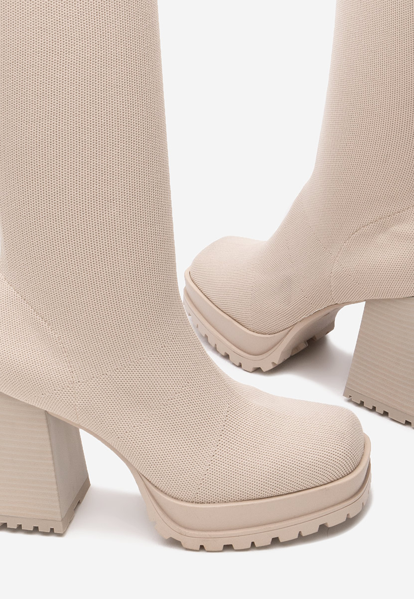 Bottes haute à talon carré beige Zalea