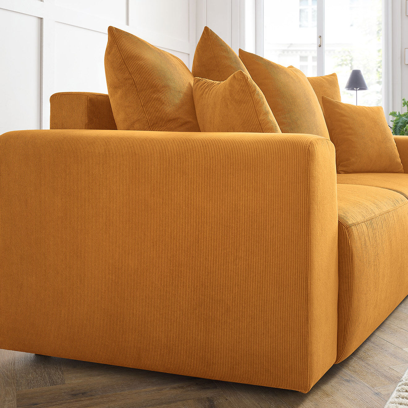 Bobochic Canapé droit fixe 2 places envy velours côtelé jaune - 210x100x95 cm