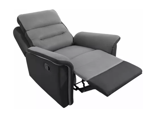 Ensemble canapé relax Léon 2 places + fauteuil manuel en microfibre et simili Gris/Noir - Loungitude