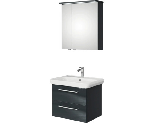 Pelipal Sunline 105 badkamermeubelset (B x H x D 69 x 200 x 48,5 cm), antraciete fronten, met keramische wastafel, badmeubel en spiegelkast met LED-verlichting