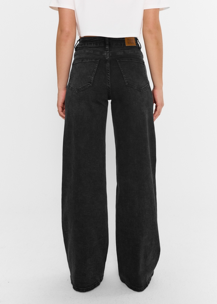 Wide leg stretch jeans midnight zwart