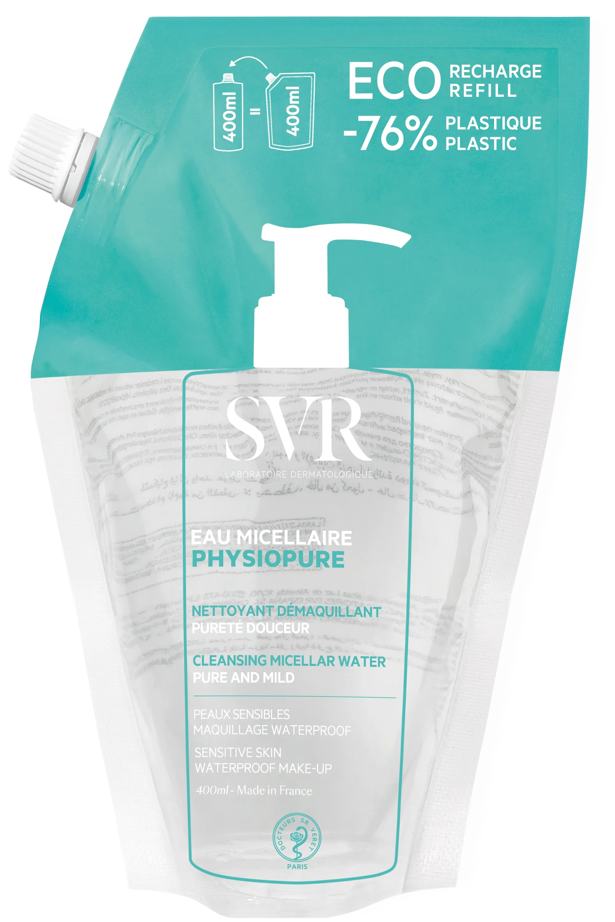 SVR Eau micellaire nettoyante démaquillante Physiopure rechargeable-400 ml