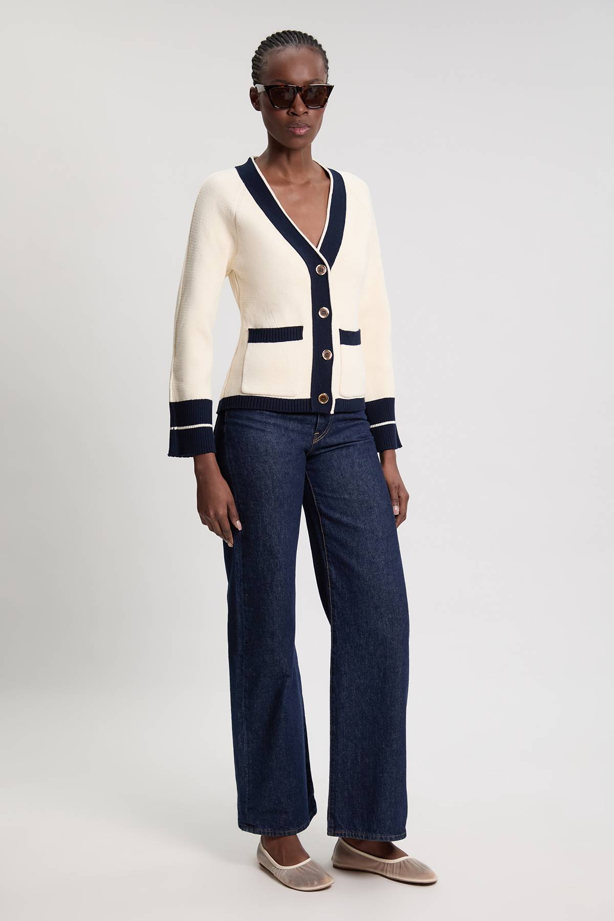 KarenMillen Cardigan En Coton Tricoté À Bords Contrastés