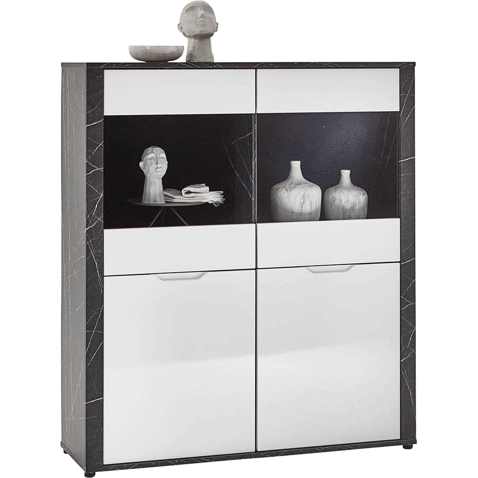 Vitrine Kos Marmor schwarz weiss 123 x 141 x 40 cm
