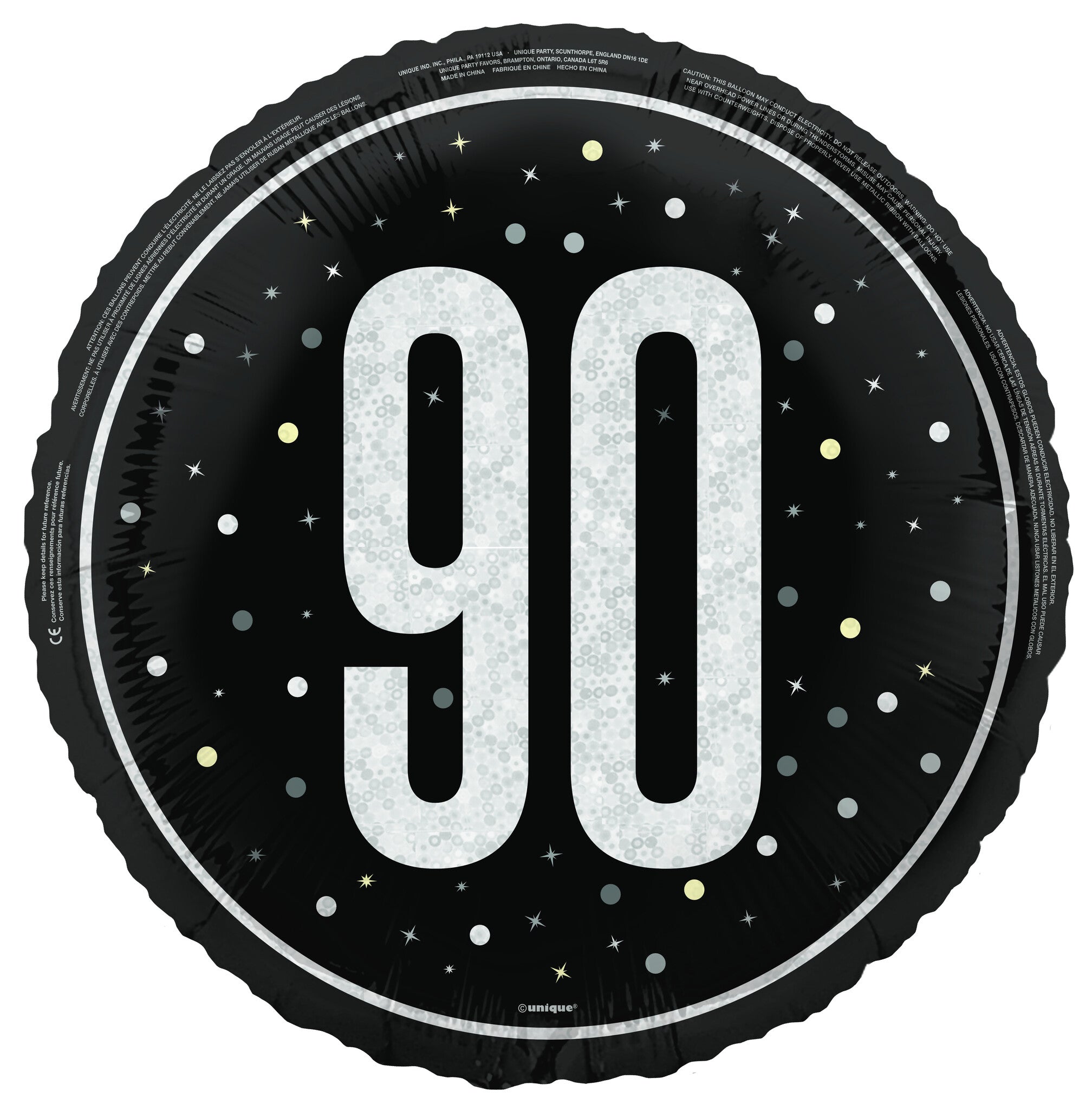 90 Jaar Helium Ballon Zwart Leeg 45cm