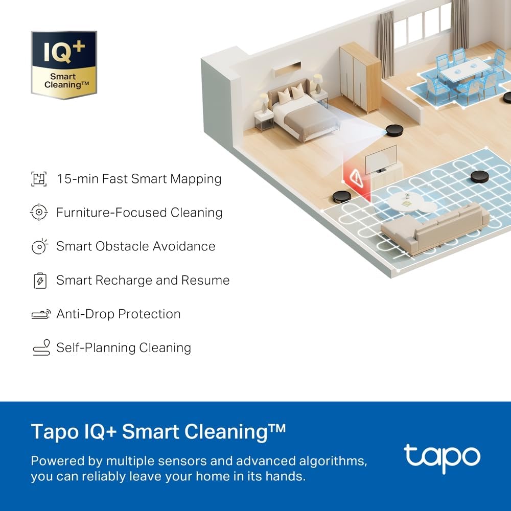 TP-Link Tapo RV20 Max Plus 5300Pa Saugroboter mit MagSlim™ LiDAR Navigation, ultradünnem Design, Auto-Leer-Dock, intelligenter anpassbarer Reinigung und Sprachsteuerung