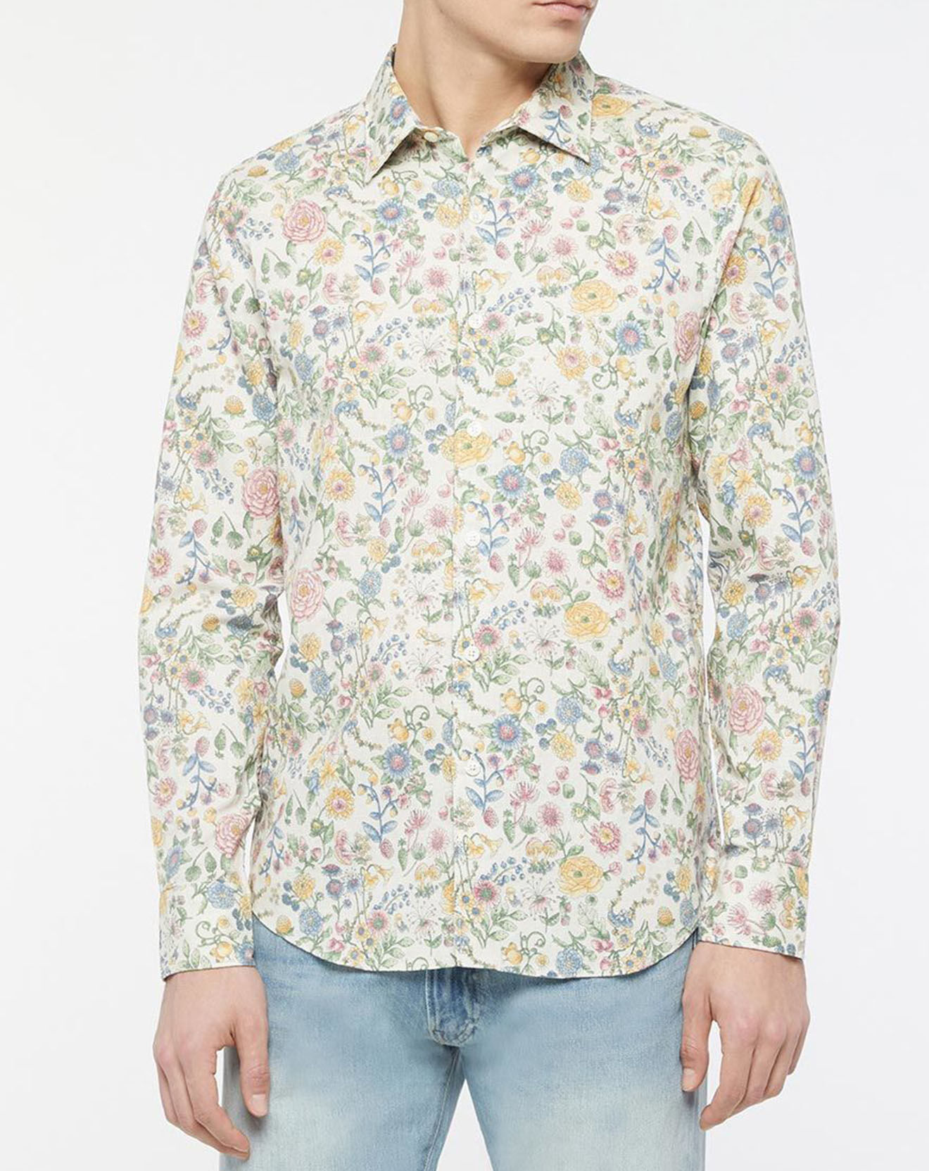 Replay Chemise en Lin & Coton à Fleurs blanche