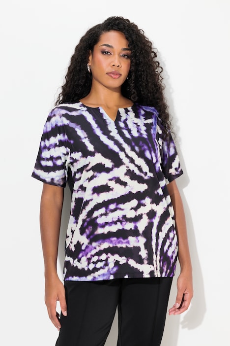 Blusenshirt, Batikmuster, Tunika-Ausschnitt, Halbarm