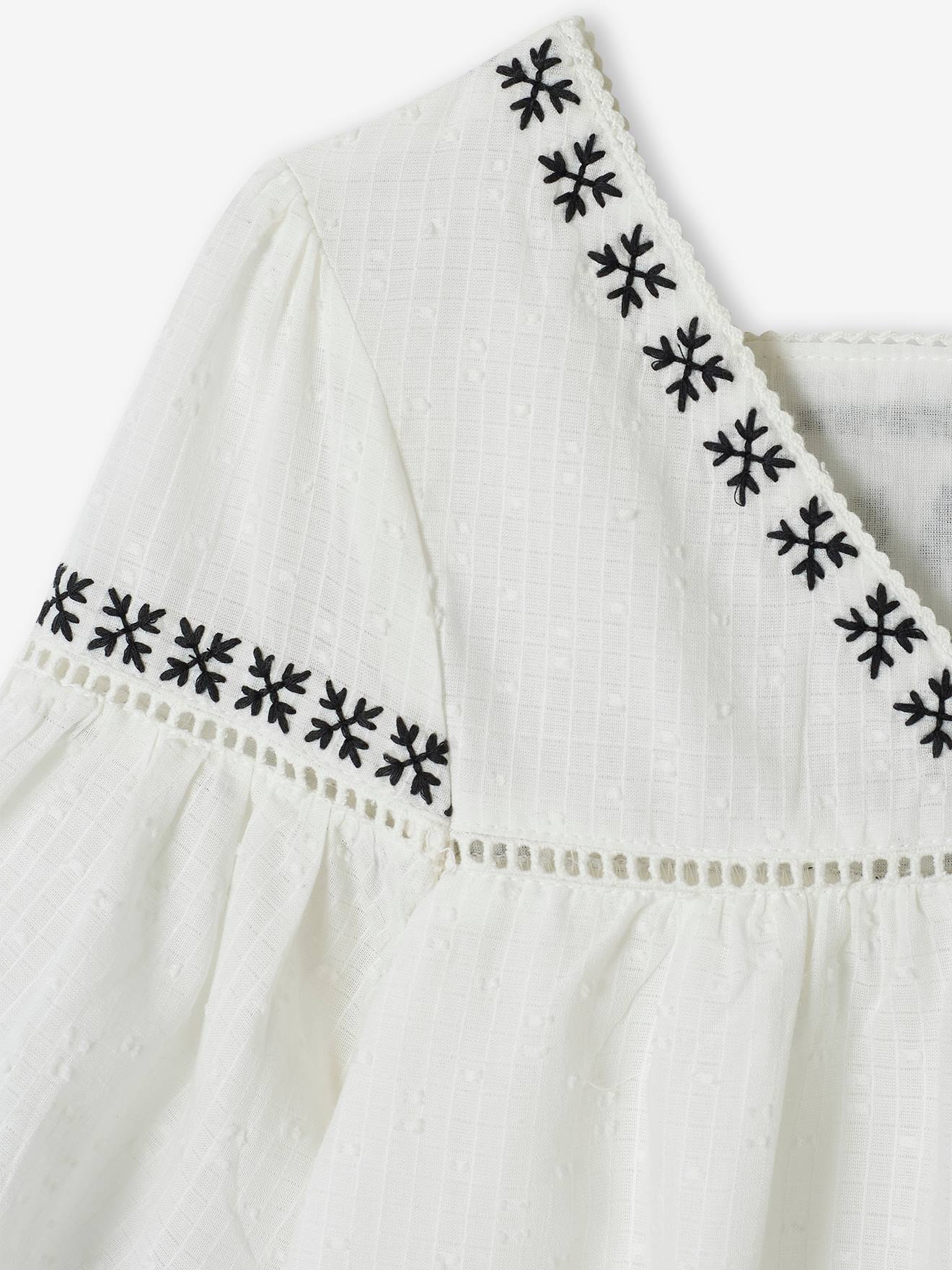Blusa bordada para meninas, cor off-white