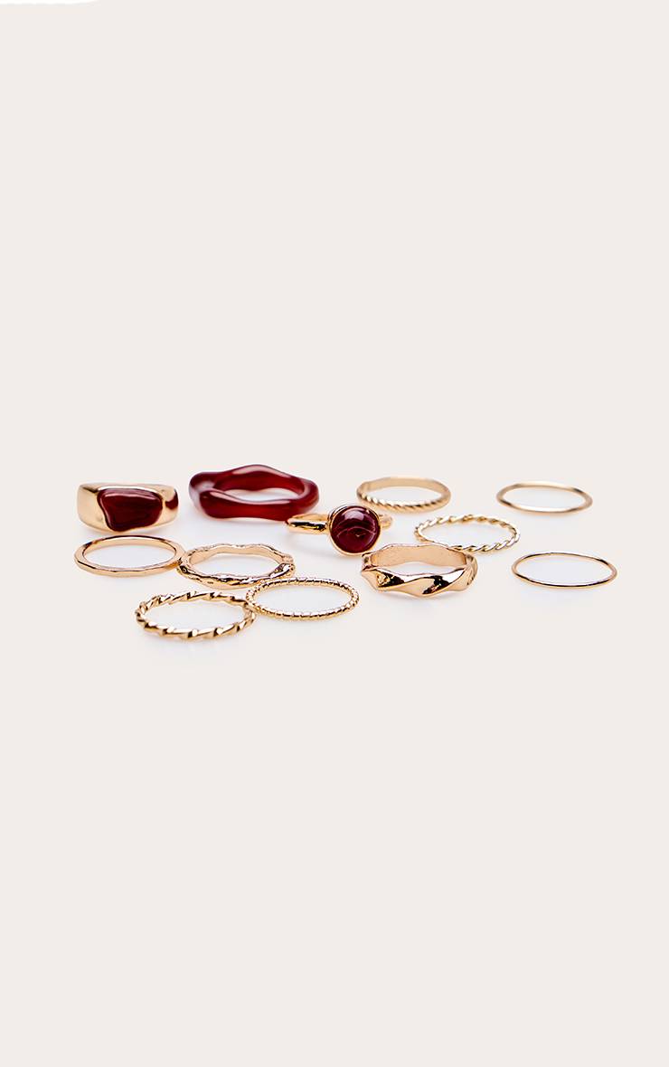 Doré Lot Multi-pack De Bagues Bordeaux Lisses