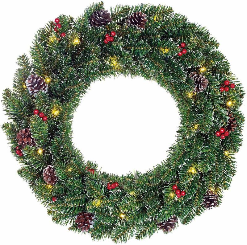Black Box Trees Creston Kerstkrans met LED Verlichting - Ø60 cm - Groen