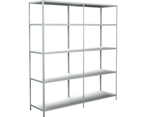 Insteekbare basis- en aanbouwstelling, wit, 200x180x50 cm, 10 legplanken, hoekprofielen gedeeld, set, draagvermogen 850 kg