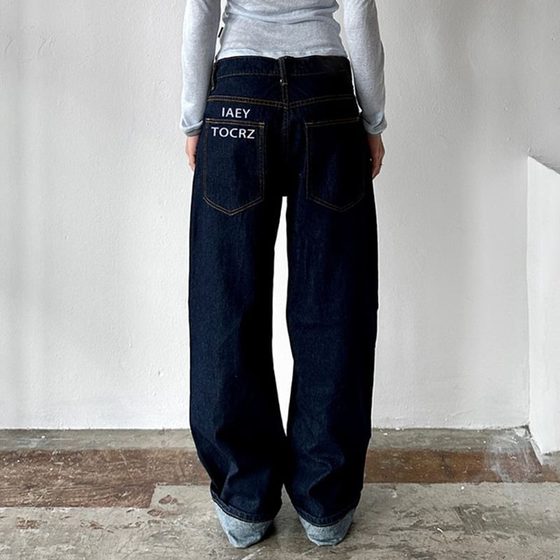 Honet - Lage taille gewassen losse wijde jeans