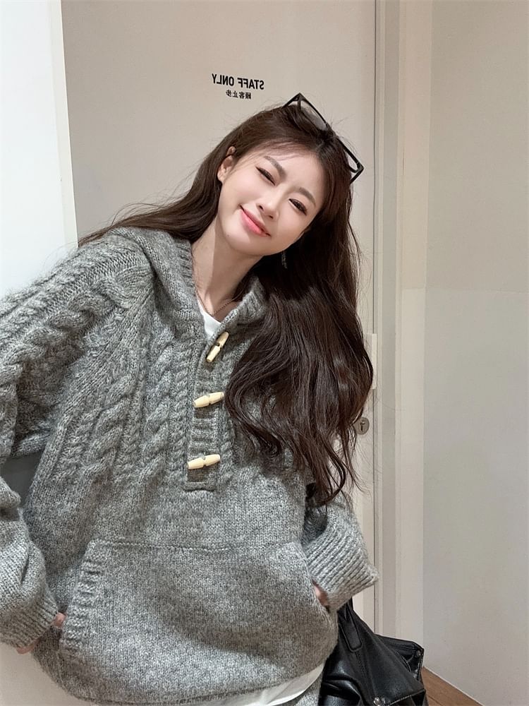 Closette - Henley effen oversized trui met capuchon / gebreide maxi-kokerrok met gemiddelde taille