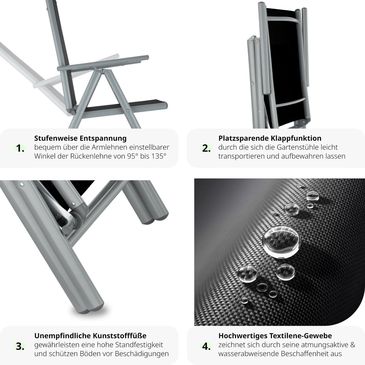 tectake Pompeii zitgroep met aluminium frame, voor 8 personen, tafel met veiligheidsglasplaat en stelschroeven