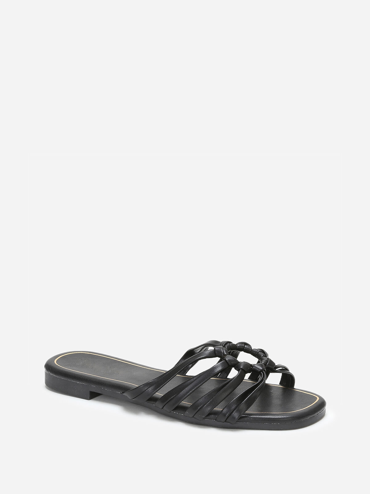 Mules à anneau dorée et fines brides- Noir