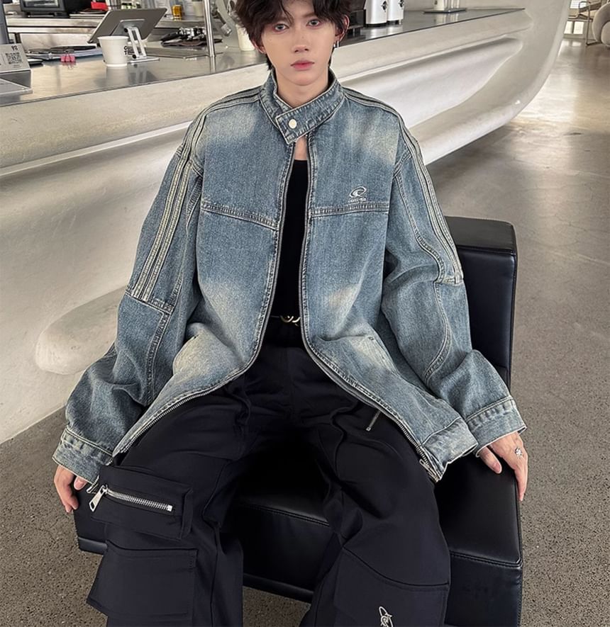Lorencho - Gewassen denim jack met rits