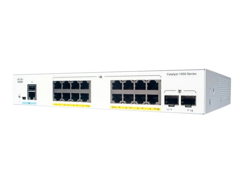Cisco Catalyst 1000-16P-E-2G-L - Switch - Administreret - 8 x 10/100/1000 (PoE )   8 x 10/100/1000   2 x Gigabit SFP (uplink) - monterbar på stativ - PoE  (120 W)