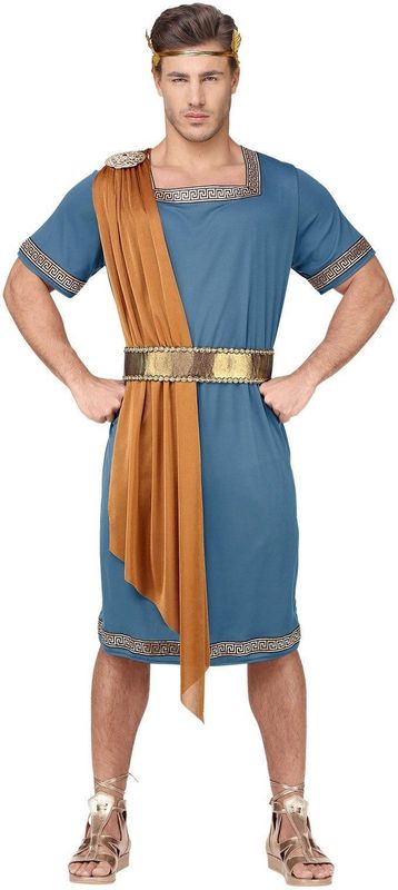 Widmann - Romeinse Keizer Kostuum - Blauw - Gouden Riempje - Inclusief Lauwerkrans