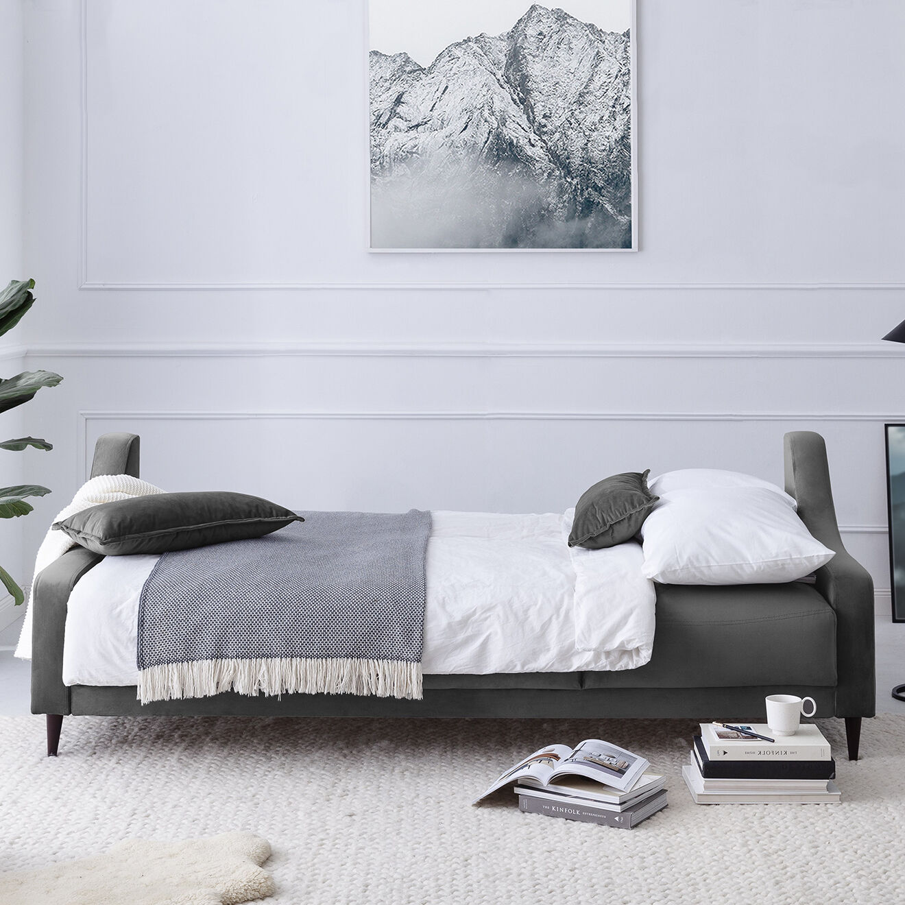 Mazzini Sofas Canapé convertible avec coffre de rangement Freesia gris - 215x94x90 cm