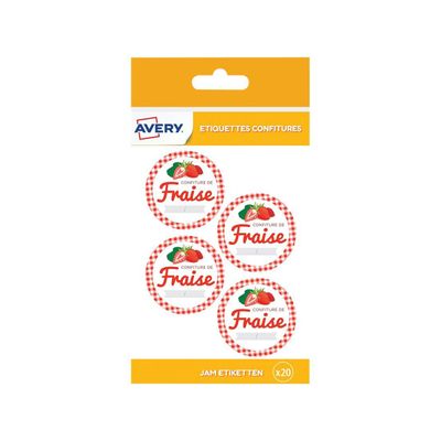 Avery - 20 Étiquettes rondes confiture fraise - diamètre 47,5 mm
