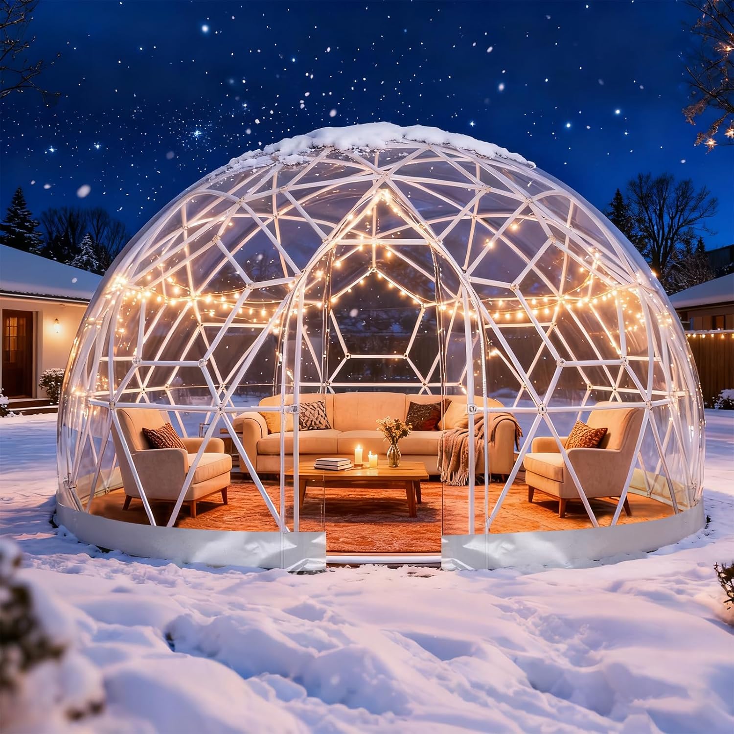 3,6m Gartenkuppel-Blasenzelt für den Außenbereich, verbessertes geodätisches Kuppelgewächshaus mit transparenter PVC-Abdeckung, wetterfestes Gewächshaus, geeignet für Terrassen, weiß