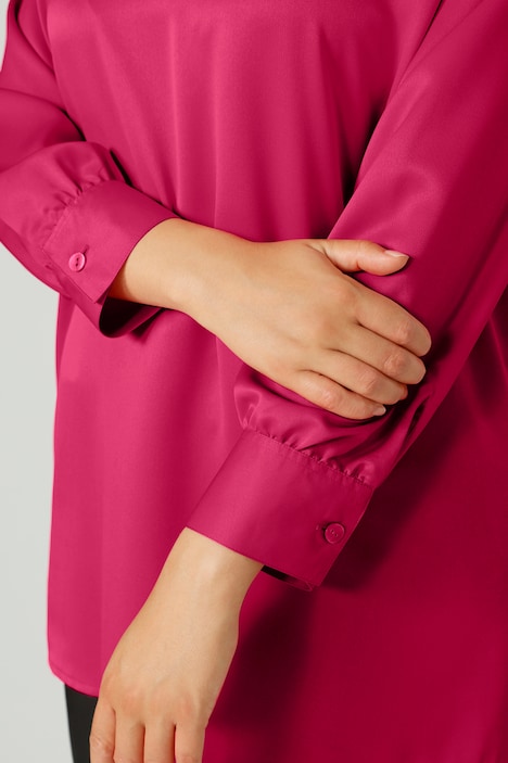 Bluse, Satin, Hemdkragen, Langarm