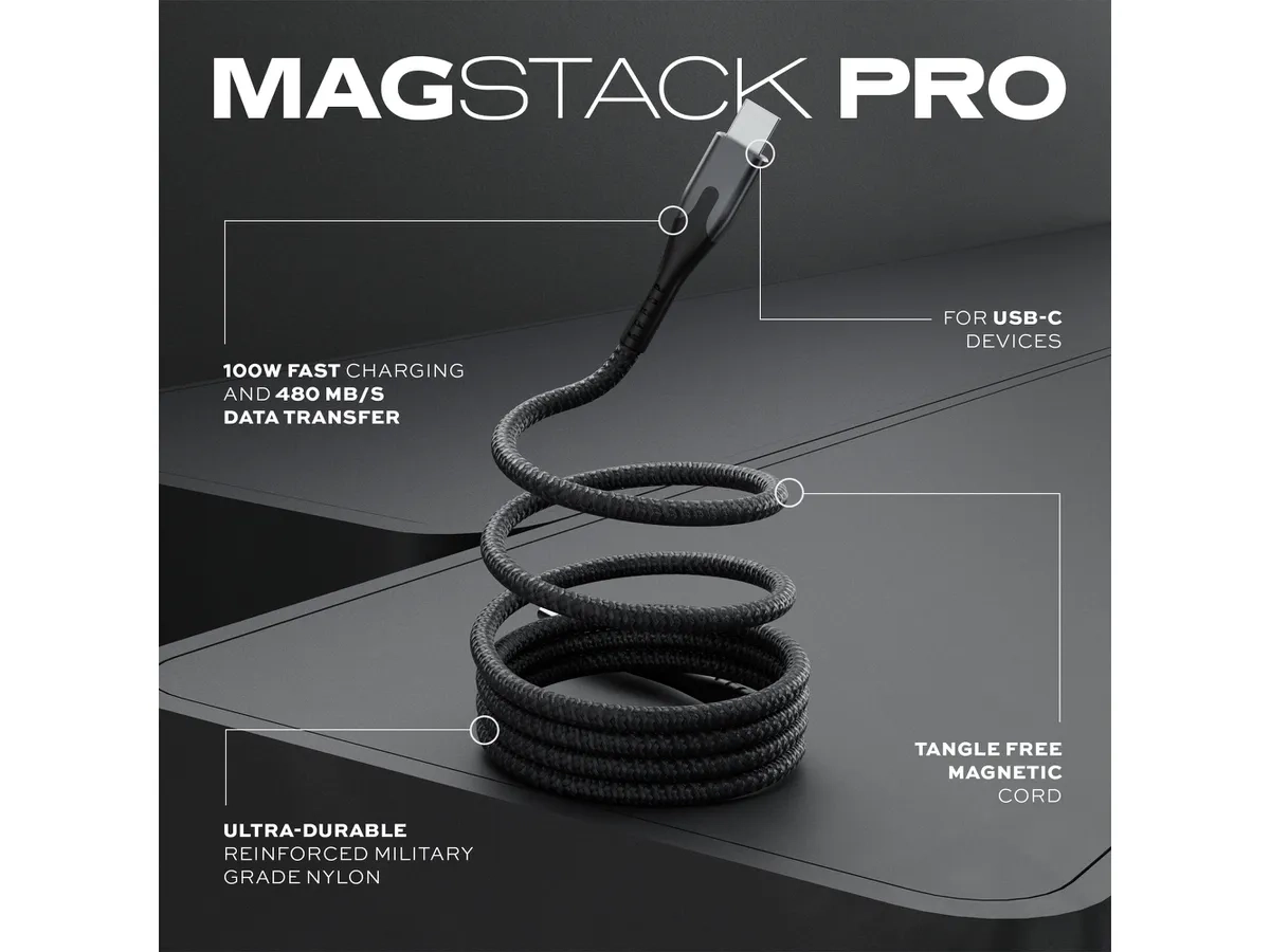 (1m) 100W MagStack Pro USB C auf USB C Magnet Nylon Ladekabel Power Delivery Datenkabel (PUP-0550-3FT-CC) - Schwarz