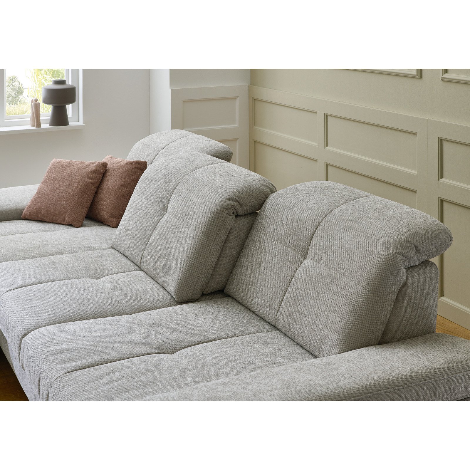 Ecksofa Potsdam Stoff grau Recamière links elektrisch