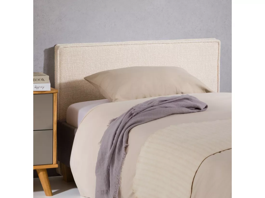 Tête de lit YOLAN 90 rembourrée, En tissu polyester pour lit 90 cm, Sur pieds en plastique, Blanc