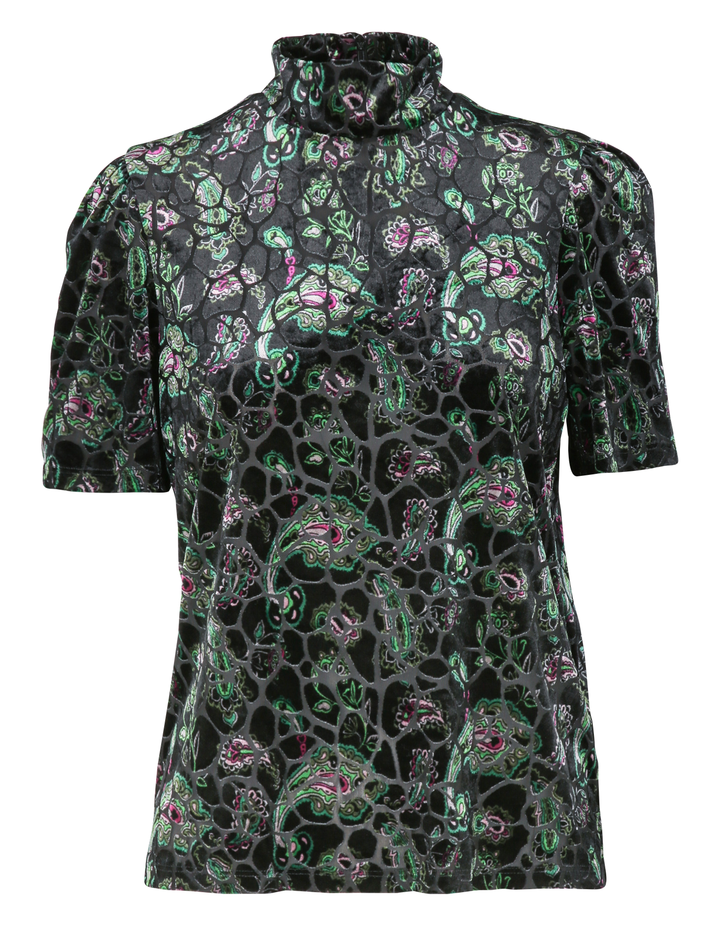 Top col montant jacquard | Noir
