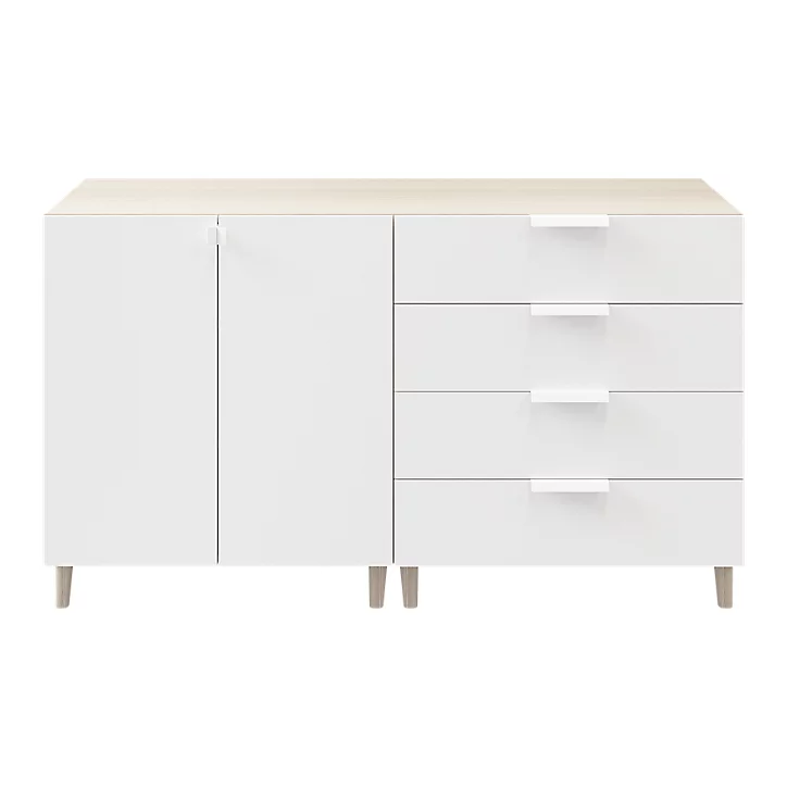 Buffet sur pieds avec portes et tiroirs effet chêne et blanc GoodHome Atomia H. 86 x L. 150 x P. 47 cm
