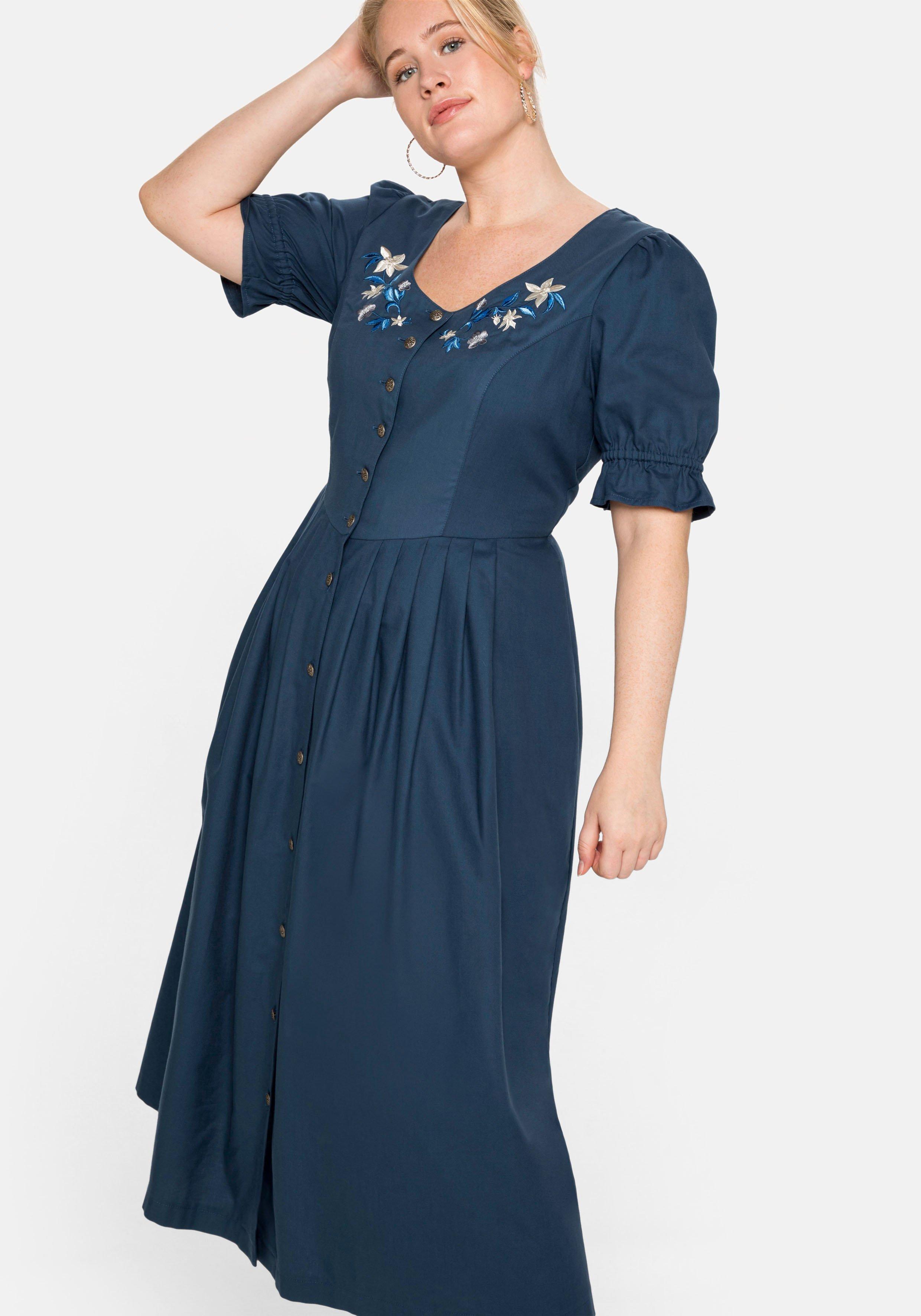 Trachtenkleid in Leinen-Optik, mit Blütenstickerei