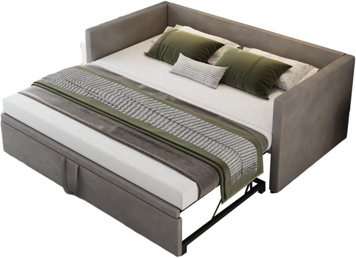 Schlafsofa 200cm Breit, Schlafcouch Ausziehbar, Schrankbett mit Sofa, Murphy Bed 90/180 x 200 cm, Polsterbett Tagesbett Ausziehbar mit Lattenrost, Doppelbett, Samtstoff, ohne Matratze (Grau)