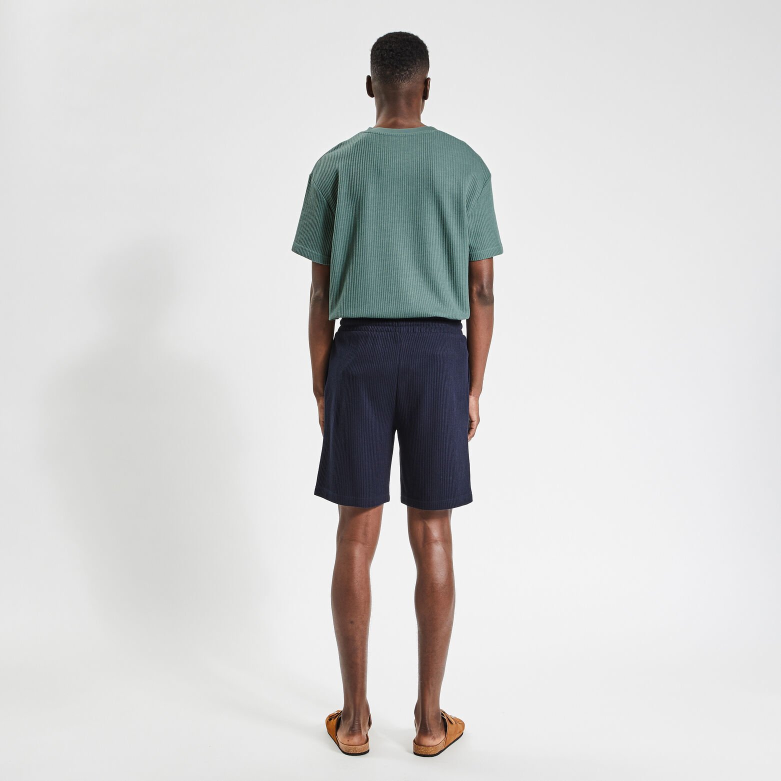 Short en maille matière gaufrée Bleu foncé