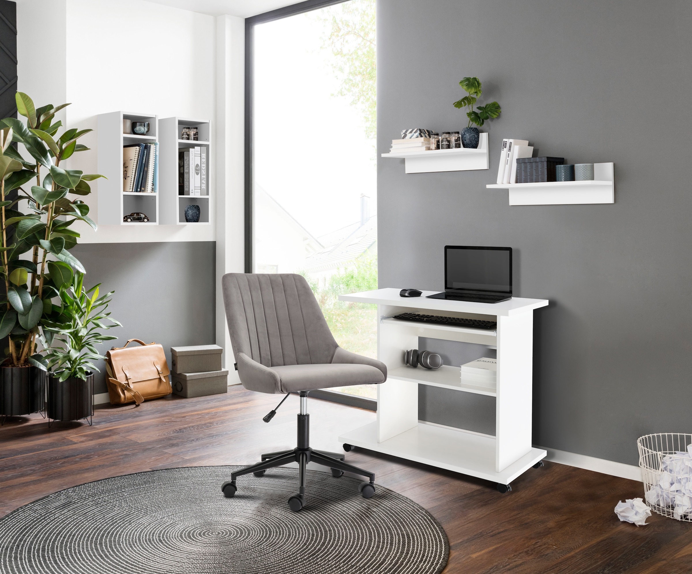 INOSIGN Computertisch »LOKVE, Laptoptisch, Schreibtisch,« rollbar, Tastaturauszug, Towerfach, Druckerfach, Höhe 75 cm