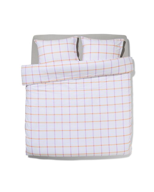 housse de couette en coton doux 200x200/220 carreaux lilas