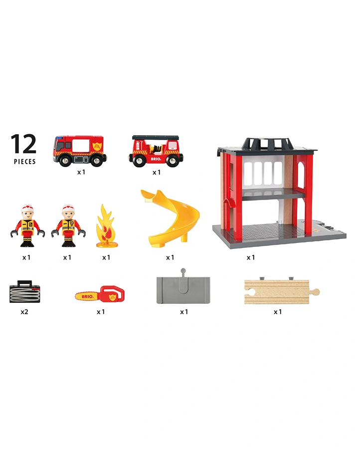 Holz-Spielzeug GROßE FEUERWEHR-STATION 12-teilig in bunt