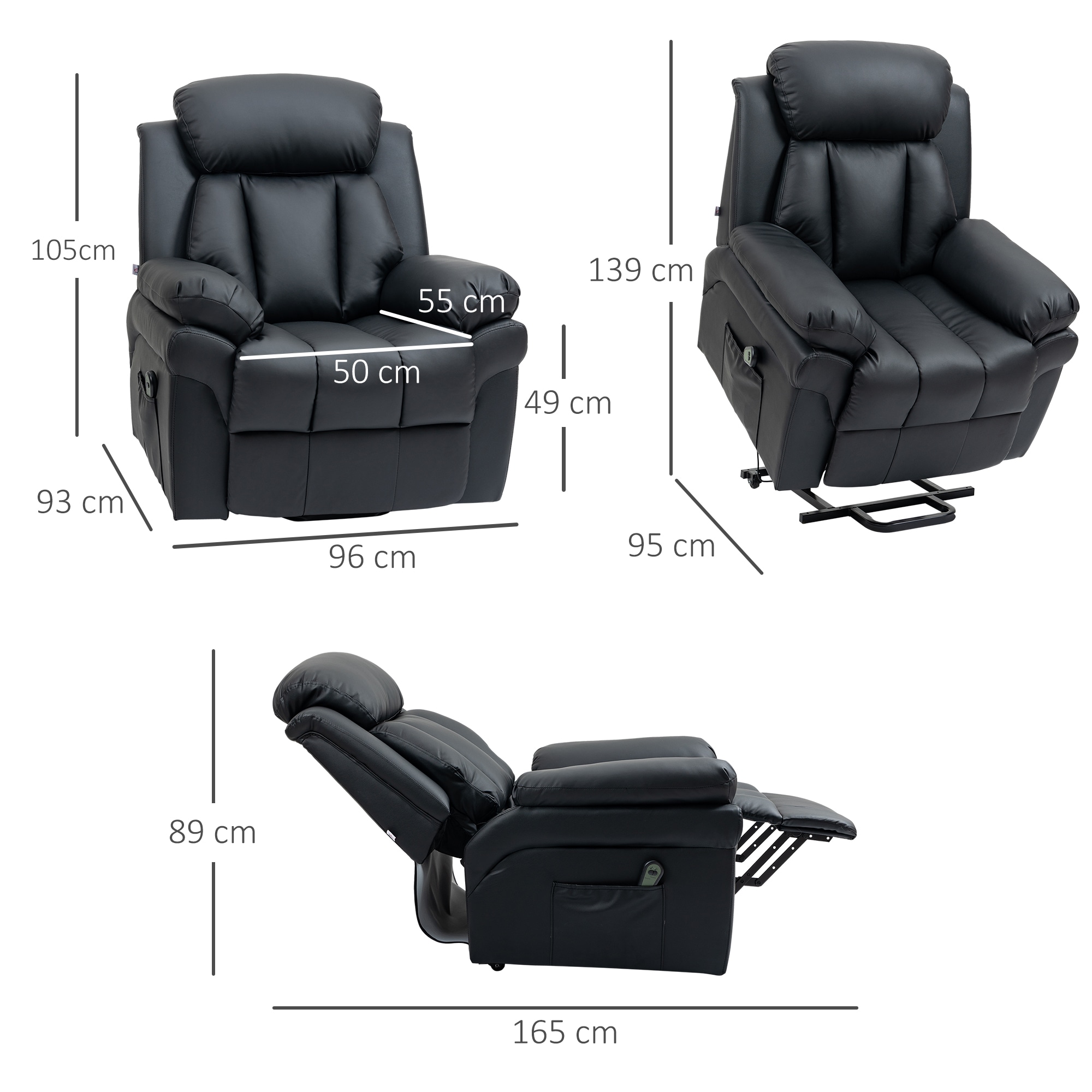 HOMCOM Aufstehhilfesessel mit Fernbedienung weiß 93L x 96B x 105H cm
