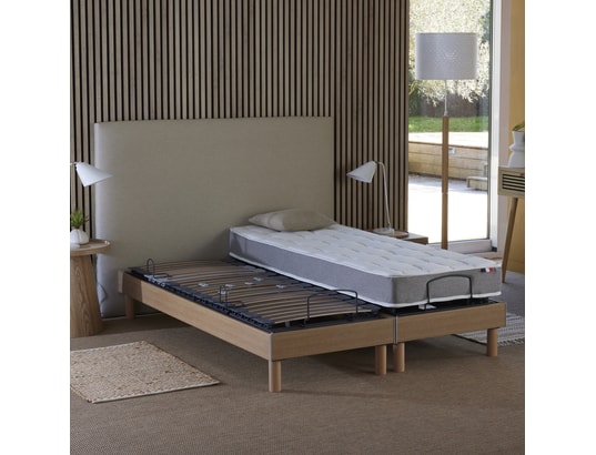 IDLITERIE - Matelas + Sommier 2 x 80 x 200 Ensemble électrique de relaxation chêne mousse hr35 2x80x200