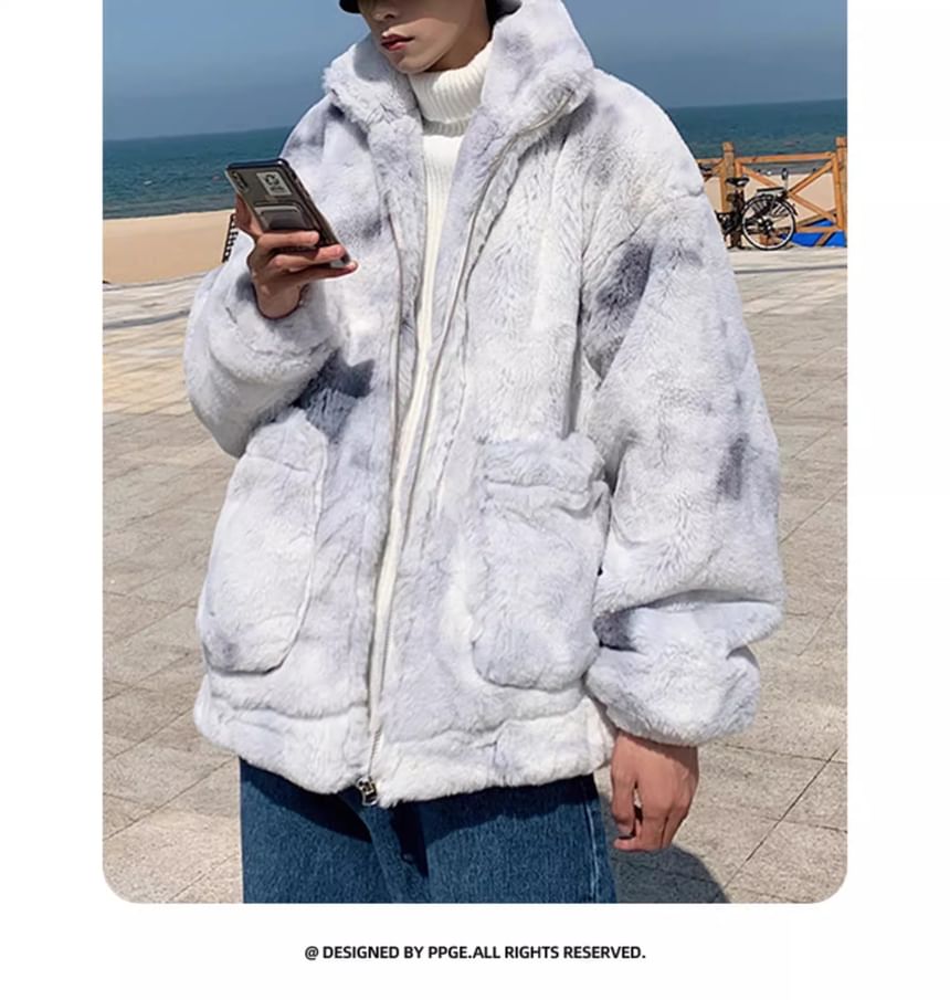 emeisa - Tie Dye fleece jack met rits en opstaande kraag