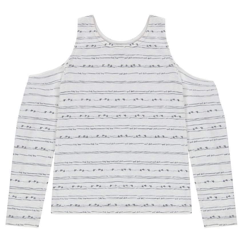 Junior - Tee-shirt manches longues à épaules dénudées et rayures - Ecru