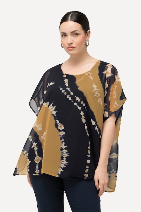 Tunika, doppellagig, Batikdruck, Rundhals, Halbarm