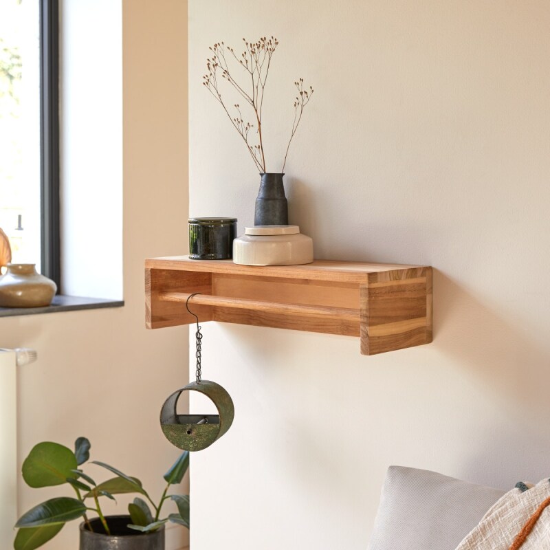 Etagère murale en bois de teck Ugo H 15 x L 60 x P 20 cm
