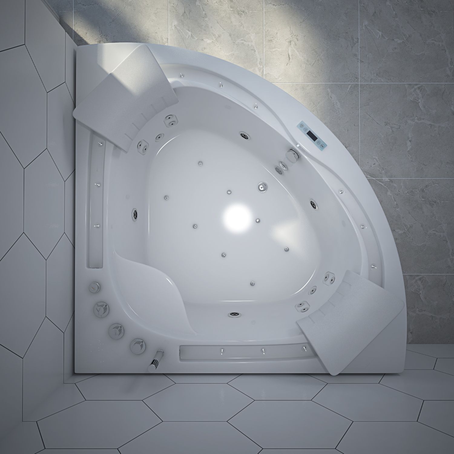 TroniTechnik® Eckwhirlpool ANDROS 160x160 Eckwanne Badewanne mit Whirlpool und Airpool Unterwasser LEDs inkl. Spülfunktion