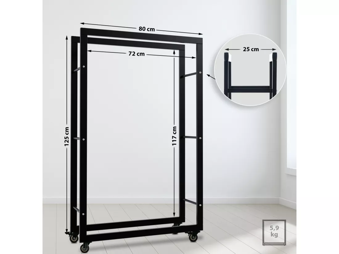 Etagère bois de cheminée - Métal - 25x80x125 cm - Noir - Keri