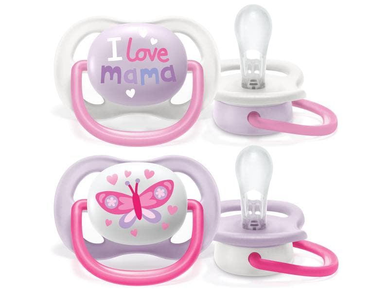 PHILIPS AVENT Nuggi Ultra Air Happy Mama & Butterfly 0-6 Mt Leichter und atmungsaktiver Schnuller